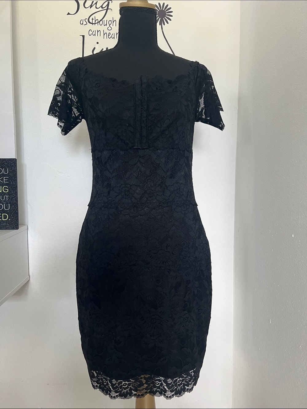 Guess Black Lace Midi Dress with Short Sleeves